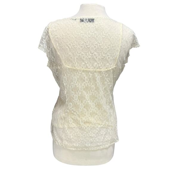 Y2K Women Lace Top Sz M Sheer Ivory Coquette Fairy Femme Whimsigoth Boho Strappy - Picture 5 of 9